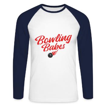 Bowling - Unisex Baseballshirt langarm - Weiß/Navy - Vorne - Nik (191cm)