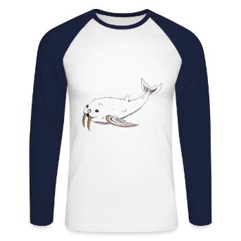 Morleine - T-shirt baseball manches longues Homme - blanc/marine - Devant - Nik (191cm)