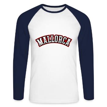 Mallorca Schriftzug - Unisex Baseballshirt langarm - Weiß/Navy - Vorne - Nik (191cm)