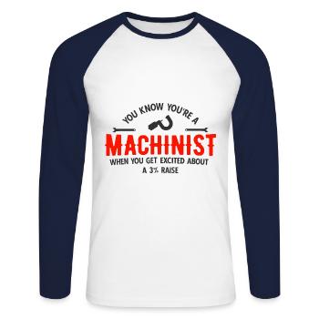 Maschinen-Bediener Maschinenführer Machinist - Unisex Baseballshirt langarm - Weiß/Navy - Vorne - Nik (191cm)