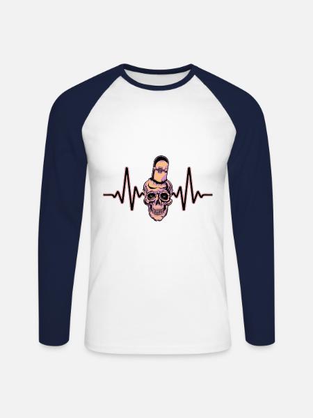 Heartbeat Skater Skateboard Skull Skull - Unisex Long Sleeve Baseball T-Shirt - white/navy
