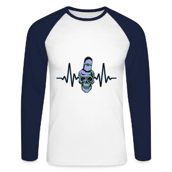 Heartbeat Skater Skateboard Skull Skull - Unisex Long Sleeve Baseball T-Shirt - white/navy - Front - Nik (191cm)
