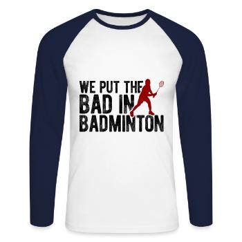 Badminton - Unisex Baseballshirt langarm - Weiß/Navy - Vorne - Nik (191cm)