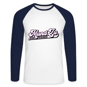 Farben änderbar | Mund Zu ich weiß ich bin hübsch - Unisex Baseballshirt langarm - Weiß/Navy - Vorne - Nik (191cm)