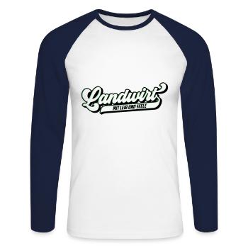 Landwirt mit Leib & Seele | Farben änderbar - Unisex Baseballshirt langarm - Weiß/Navy - Vorne - Nik (191cm)