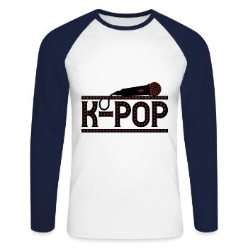 K-POP. | microphone K-Pop Les couleurs peuvent être changées - T-shirt baseball manches longues Homme - blanc/marine - Devant - Nik (191cm)
