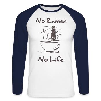 No Ramen No Life Funny Ramen noodle Bowl - Unisex Long Sleeve Baseball T-Shirt - white/navy - Front - Nik (191cm)