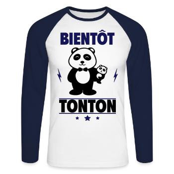 bientôt tonton, futur oncle, tu vas être tonton - T-shirt baseball manches longues Homme - blanc/marine - Devant - Nik (191cm)