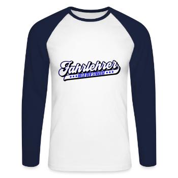 Fahrlehrer Held der Straße | Farben änderbar - Unisex Baseballshirt langarm - Weiß/Navy - Vorne - Nik (191cm)