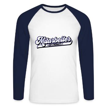 Mitarbeiter des Monat | Farben änderbar - Unisex Baseballshirt langarm - Weiß/Navy - Vorne - Nik (191cm)