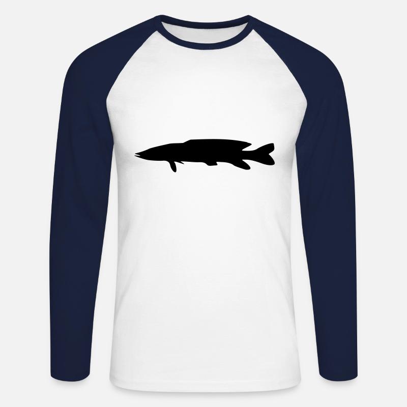 fisch hecht silhouette - Unisex Baseballshirt langarm - Weiß/Navy