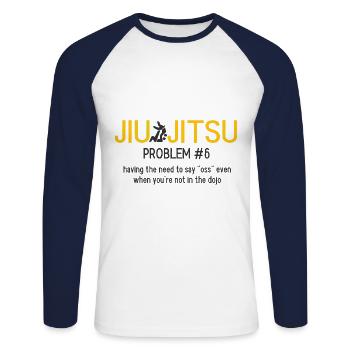 BJJ Jiu Jitsu - Unisex Baseballshirt langarm - Weiß/Navy - Vorne - Nik (191cm)