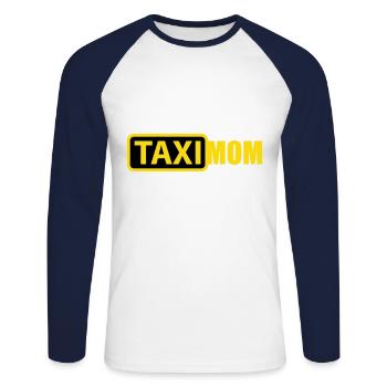 Farben änderbar | Taxi Mom - Unisex Baseballshirt langarm - Weiß/Navy - Vorne - Nik (191cm)