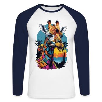 Safari urbain à Miami: girafe colorée - T-shirt baseball manches longues Homme - blanc/marine - Devant - Nik (191cm)