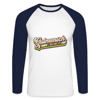 Gutmensch und Stolz drauf! - Unisex Baseballshirt langarm - Weiß/Navy - Vorne - Nik (191cm)