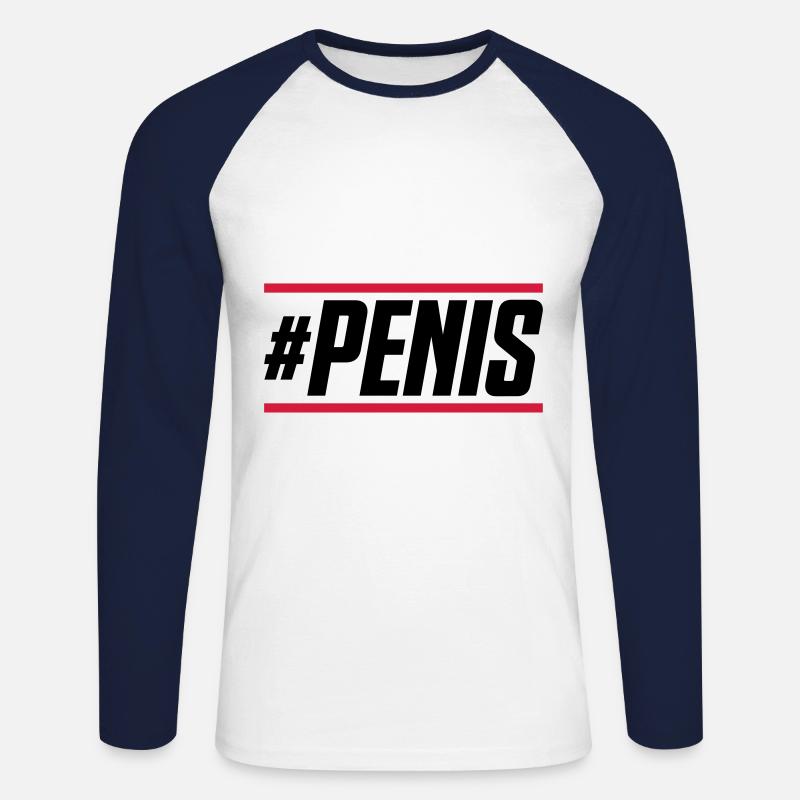 penis hashtag - Långärmad basebolltröja herr - vit/marinblå