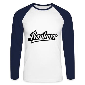 bauherr - Unisex Baseballshirt langarm - Weiß/Navy - Vorne - Nik (191cm)