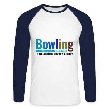 Bowling - Unisex Baseballshirt langarm - Weiß/Navy - Vorne - Nik (191cm)