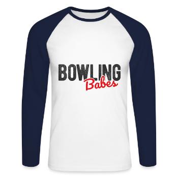 Bowling - Unisex Baseballshirt langarm - Weiß/Navy - Vorne - Nik (191cm)