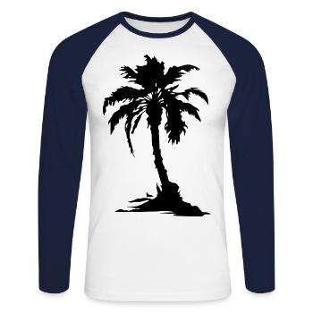 Symbole de la silhouette de Palm Island - T-shirt baseball manches longues Homme - blanc/marine - Devant - Nik (191cm)