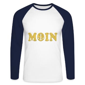 MOIN Anker Gold - Unisex Baseballshirt langarm - Weiß/Navy - Vorne - Nik (191cm)