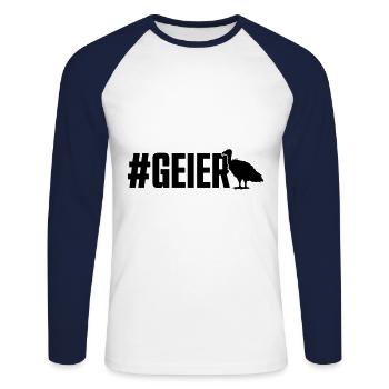 geier hashtag - Unisex Baseballshirt langarm - Weiß/Navy - Vorne - Nik (191cm)