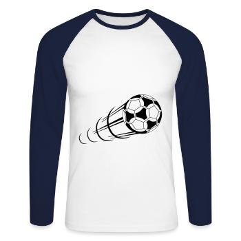 Fußball, Ball, Soccer, Football, Schuss, Tor - Unisex Baseballshirt langarm - Weiß/Navy - Vorne - Nik (191cm)