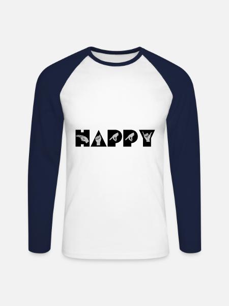 "HAPPY" signs - Unisex Long Sleeve Baseball T-Shirt - white/navy