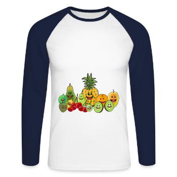 Obst Früchte Frucht Vegan Veganer Speise Sommer - Unisex Baseballshirt langarm - Weiß/Navy - Vorne - Nik (191cm)