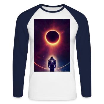 personnage empereur du cosmos brillant doré - T-shirt baseball manches longues Homme - blanc/marine - Devant - Nik (191cm)