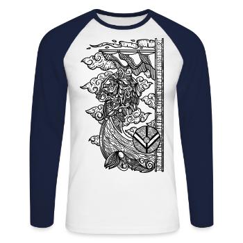Bateau viking voilier capitaine bateau marin - T-shirt baseball manches longues Homme - blanc/marine - Devant - Nik (191cm)