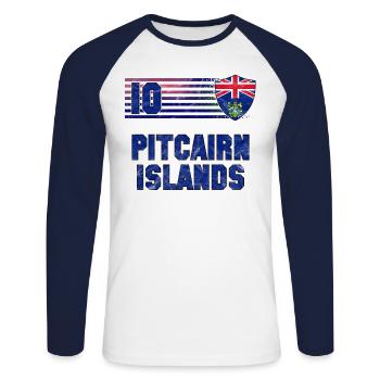 Pitcairninseln Fußball Mannschaft - Unisex Baseballshirt langarm - Weiß/Navy - Vorne - Nik (191cm)