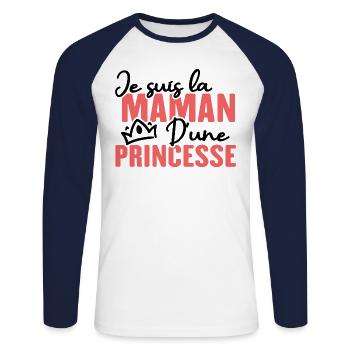 Je suis la maman d une princesse - T-shirt baseball manches longues Homme - blanc/marine - Devant - Nik (191cm)