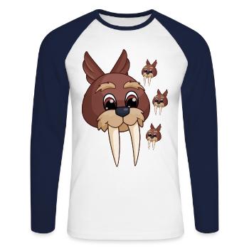 Tète de Morse Amoureux des animaux Morse - T-shirt baseball manches longues Homme - blanc/marine - Devant - Nik (191cm)