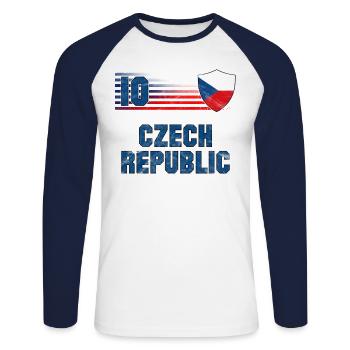 Tschechische Republik Fußball Mannschaft - Unisex Baseballshirt langarm - Weiß/Navy - Vorne - Nik (191cm)