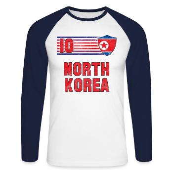 Équipe de Corée du Nord de football - T-shirt baseball manches longues Homme - blanc/marine - Devant - Nik (191cm)