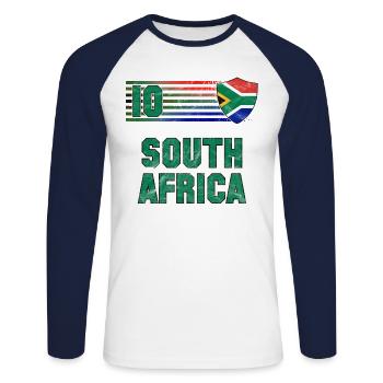 Équipe d’Afrique du Sud de football - T-shirt baseball manches longues Homme - blanc/marine - Devant - Nik (191cm)