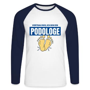 Vertrau mir ich bin ein Podologe | Motiv Podologie - Unisex Baseballshirt langarm - Weiß/Navy - Vorne - Nik (191cm)