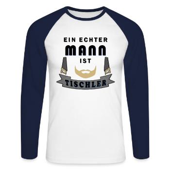 Tischler, Beruf, Spruch - Unisex Baseballshirt langarm - Weiß/Navy - Vorne - Nik (191cm)