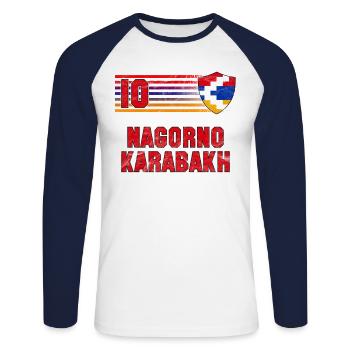 Équipe du Haut-Karabagh de football - T-shirt baseball manches longues Homme - blanc/marine - Devant - Nik (191cm)