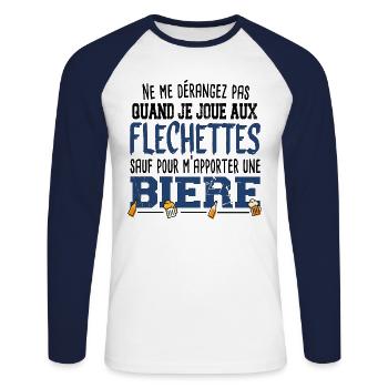 Fléchettes Bière Alcool Apéro Jeu Cadeau Humour - T-shirt baseball manches longues Homme - blanc/marine - Devant - Nik (191cm)