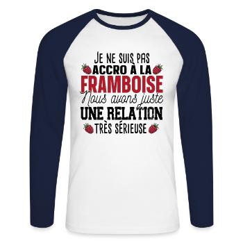 Framboise Fruit Relation Cadeau Humour Rouge - T-shirt baseball manches longues Homme - blanc/marine - Devant - Nik (191cm)