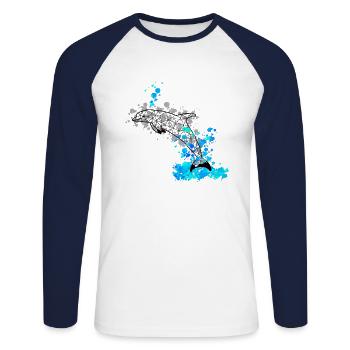 Dolphinn GeomeTRIX bunt - Unisex Baseballshirt langarm - Weiß/Navy - Vorne - Nik (191cm)