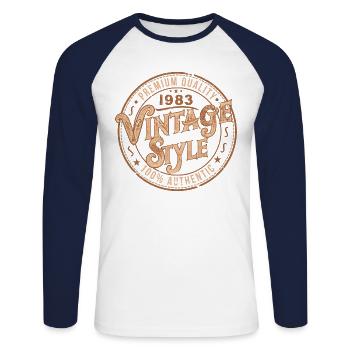 Vintage 1983 Cadeau D'anniversaire 1983 Rétro 1983 - T-shirt baseball manches longues Homme - blanc/marine - Devant - Nik (191cm)