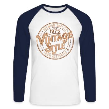 Vintage 1975 Birthday Gift 1975 Retro 1975 - Unisex Long Sleeve Baseball T-Shirt - white/navy - Front - Nik (191cm)