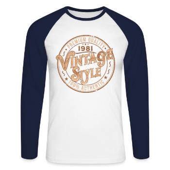 Vintage 1981 Birthday Gift 1981 Retro 1981 - Unisex Long Sleeve Baseball T-Shirt - white/navy - Front - Nik (191cm)