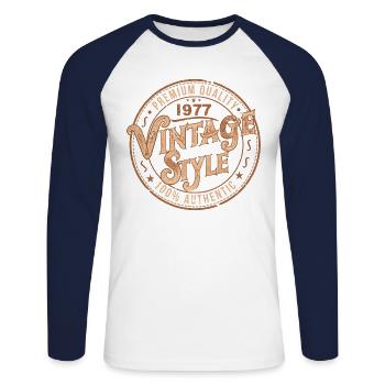 Vintage 1977 Retro 1977 Birthday Gift - Unisex Long Sleeve Baseball T-Shirt - white/navy - Front - Nik (191cm)