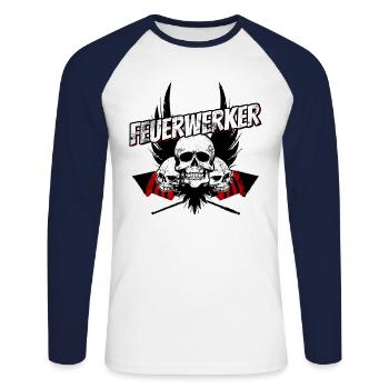 feux d'artifice 05 - T-shirt baseball manches longues Homme - blanc/marine - Devant - Nik (191cm)