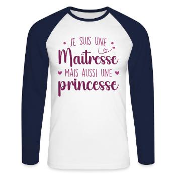Mistress and Princess - Formidable Mistress - Unisex Long Sleeve Baseball T-Shirt - white/navy - Front - Nik (191cm)