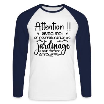 Talk About Gardening Anytime - Gardener Gift - Unisex Long Sleeve Baseball T-Shirt - white/navy - Front - Nik (191cm)